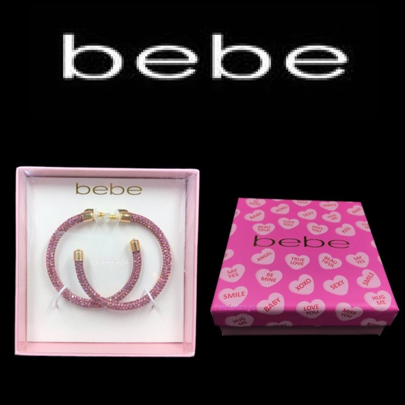 bebe Pink Rhinestone Studded Hoop Earrings - Picture 10 of 10